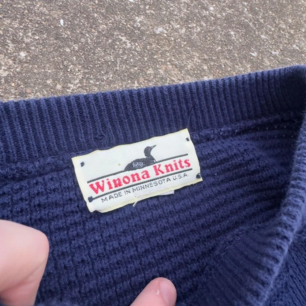 Vintage 90s Winona Knits Sweater Made in USA Workwear Gorpcore Navy Blue L